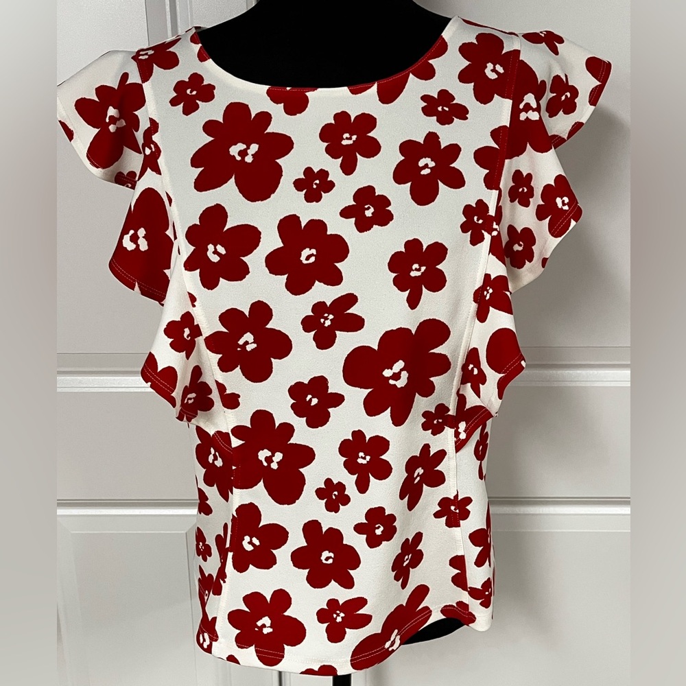 MELLODAY Red Floral Blouse - Picture 1 of 6